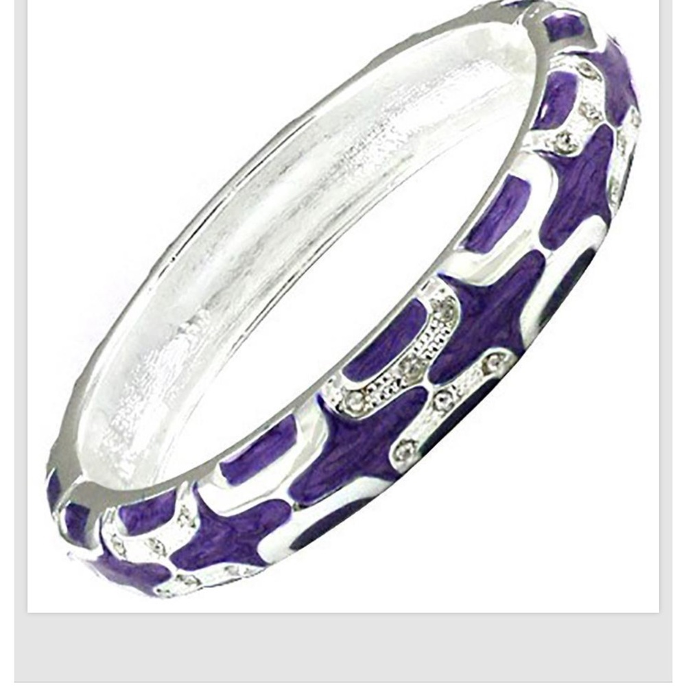 Purple Silver Crystal Bangle Bracelet Enamel Hinged Alloy Women Fashion Jewelry